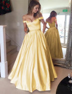 Ball Gown Elegant Prom Formal Evening Dress Off Shoulder Backless Short Sleeve Floor Length Satin with Pleats Beading