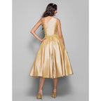 A-Line Minimalist Elegant Cocktail Party Wedding Party Dress One Shoulder Sleeveless Tea Length Taffeta with Sash / Ribbon