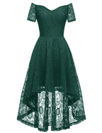 A-Line Cocktail Dresses Vintage Dress Graduation Party Wear Knee Length Short Sleeve Off Shoulder Lace with Pleats