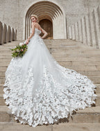 Engagement Open Back Formal Wedding Dresses Ball Gown Strapless Strapless Tulle With Crystals Flower