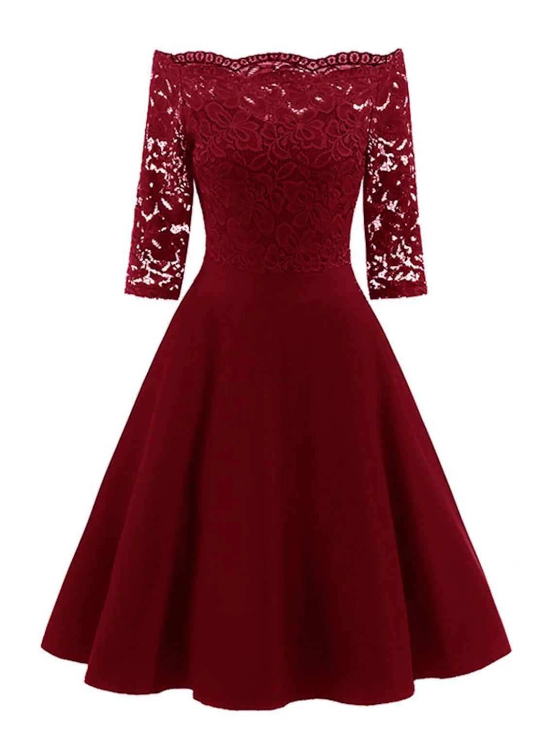 A-Line Cocktail Dresses Vintage Dress Graduation Party Wear Knee Length 3/4 Length Sleeve Off Shoulder Lace with Lace