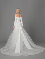 Engagement Formal Wedding Dresses A-Line Long Sleeve Off Shoulder Chiffon With
