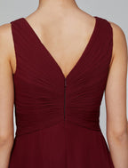 A-Line Bridesmaid Dress V Neck Sleeveless Floor Length Chiffon with Side Draping