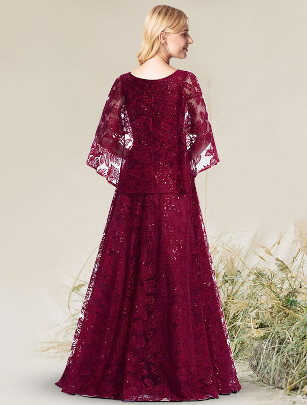 A-Line Elegant Wedding Evening Birthday Dress Short Sleeve Floor Length Lace with Appliques