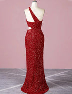 A-Line Evening Gown Elegant Dress Formal Prom Floor Length Sleeveless One Shoulder Sequined with Glitter Sequin
