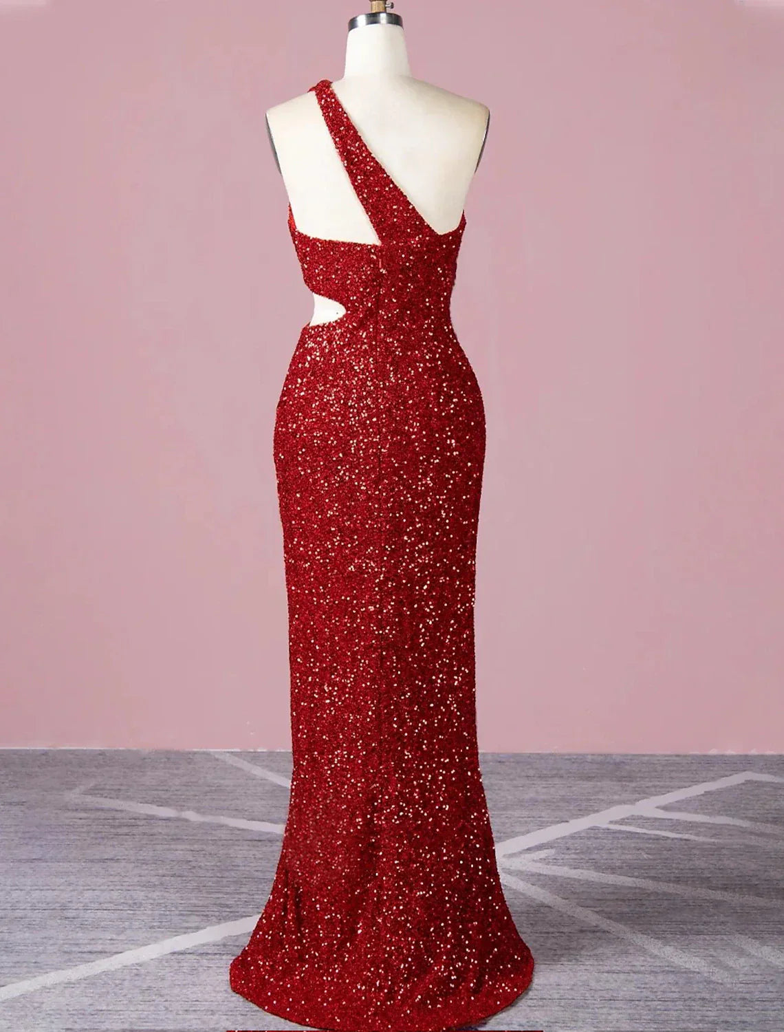 A-Line Evening Gown Elegant Dress Formal Prom Floor Length Sleeveless One Shoulder Sequined with Glitter Sequin
