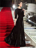 A-Line Vintage Dress Wedding Guest Formal Evening Floor Length 3/4 Length Sleeve Jewel Neck Velvet with Pleats