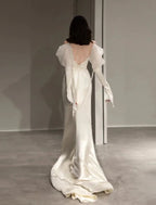 Mermaid / Trumpet Evening Gown Elegant Dress Formal Prom Floor Length Long Sleeve Sweetheart Italy Satin with Buttons Shawl