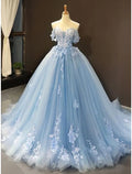 Prom Dresses Floral Dress Quinceanera Short Sleeve Sweetheart Lace with Pleats Appliques