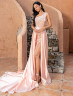 A-Line Mermaid / Trumpet Cocktail Dresses Sparkle & Shine Dress Wedding Party Birthday Court Train Sleeveless One Shoulder Sequined with Sequin