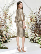 Sheath / Column Cocktail Dresses Glittering Dress Graduation Cocktail Party Knee Length Half Sleeve V Neck Sequined with Sleek